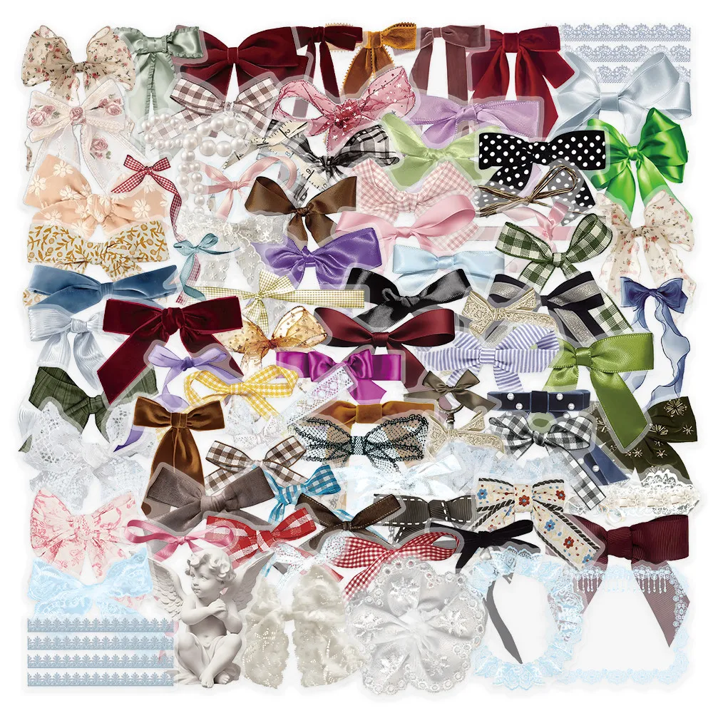 50Pcs Vintage Bow and Lace Stickers, Coquette Aesthetic Ribbon Decals for Journal and Scrapbooking DIY Papery Pop Store