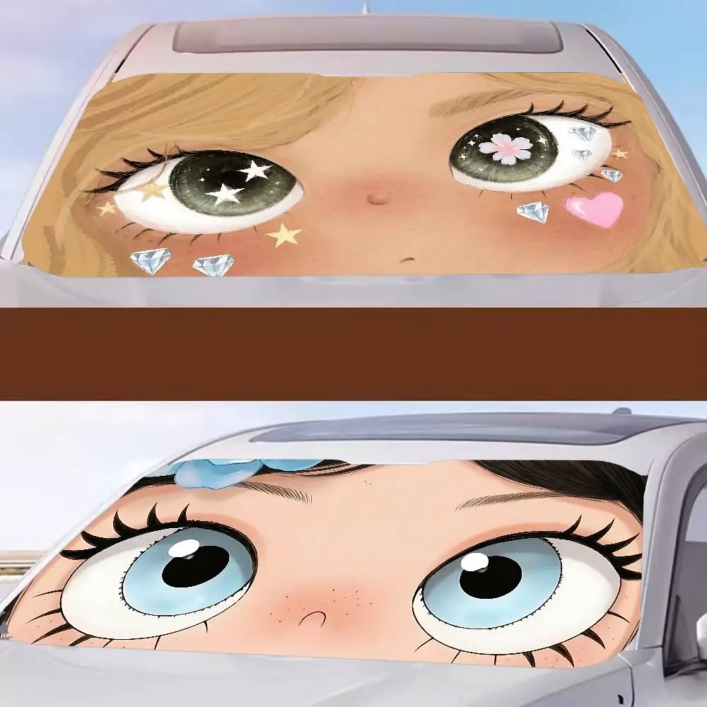CARTOON Eyes Car Sunshade Window Sunshade Sunblock Front Windshield Hood Interior Front Baffle Double Sunshade