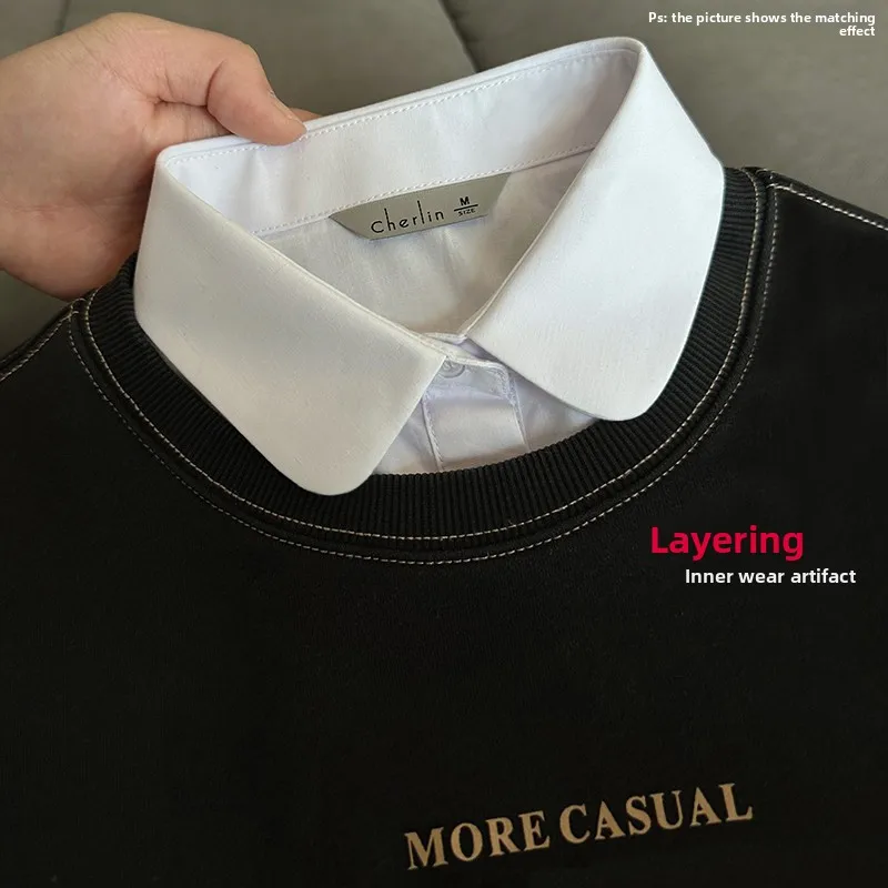 Grande taille début automne pur coton intérieur irt femmes Svel col de poupée mi-long superposition Base blanc irt respirant