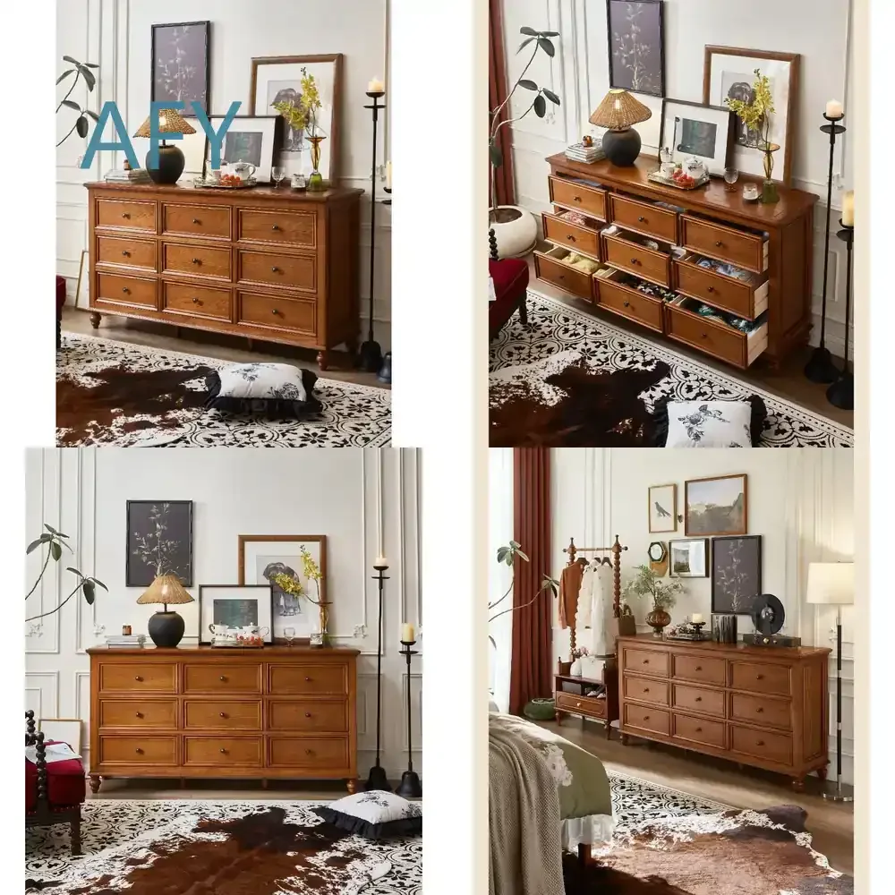Home American Solid Wood Chest of Drawers for Bedroom Living Room Bedside Storage Cabinet 6 7 8 9 Drawer Organizer Furniture