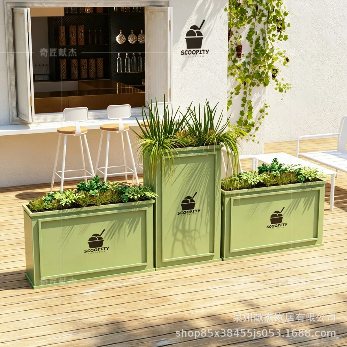 Height and Height Matching Rectangular Flower Boxes, Internet-famous Store Outdoor Fence Green Plant Flower Beds