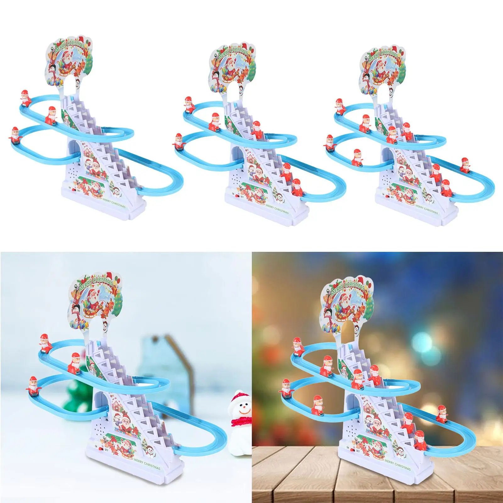 Santa Slide Play Set with LED Lights and Music Kids Electric Toy Musical Roller Coaster Climbing Stairs Toys for Kids Gifts