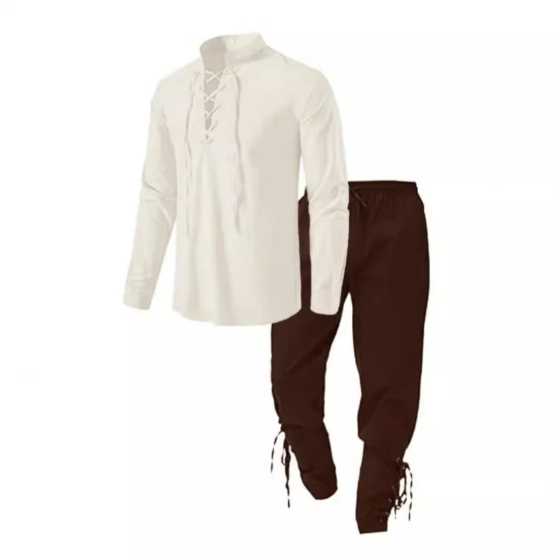 2025New4Set of Halloween Men's Renaissance Suit Medieval Pirate Shirt Ankle Pants