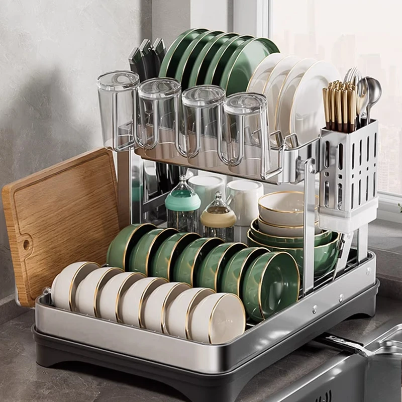 

304 Stainless Steel Kitchen Storage Rack Dish Drain Rack Multi-functional Storage Box for Dishes and Chopsticks