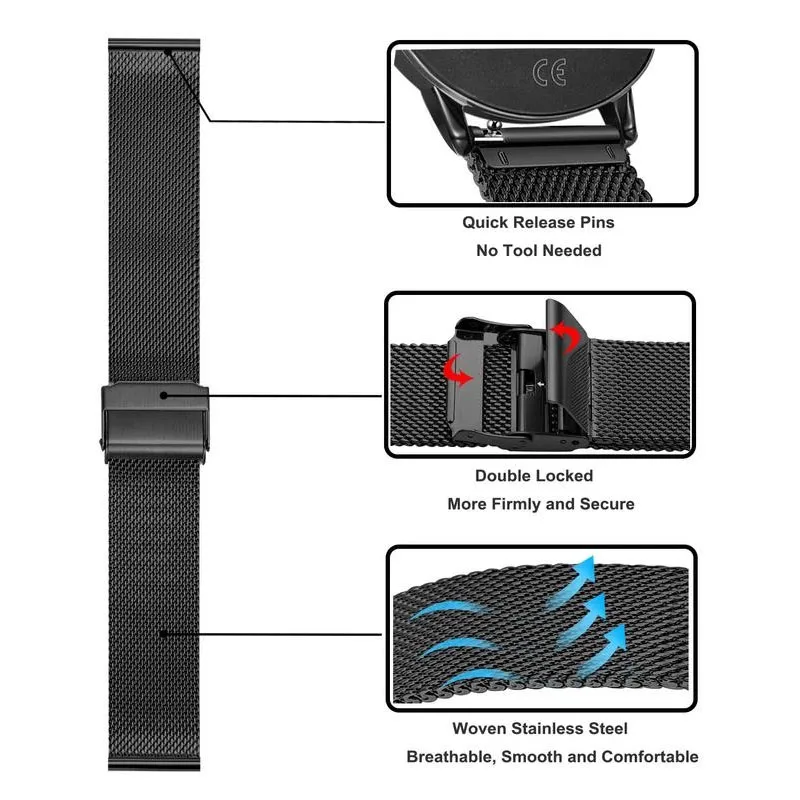 for Garmin Forerunner 165 265 255 158 55 245 Milanese Loop strap for Lily 2 Vivomove HR Vivoactive 3 4 Venu SQ 2 Smart Watchband