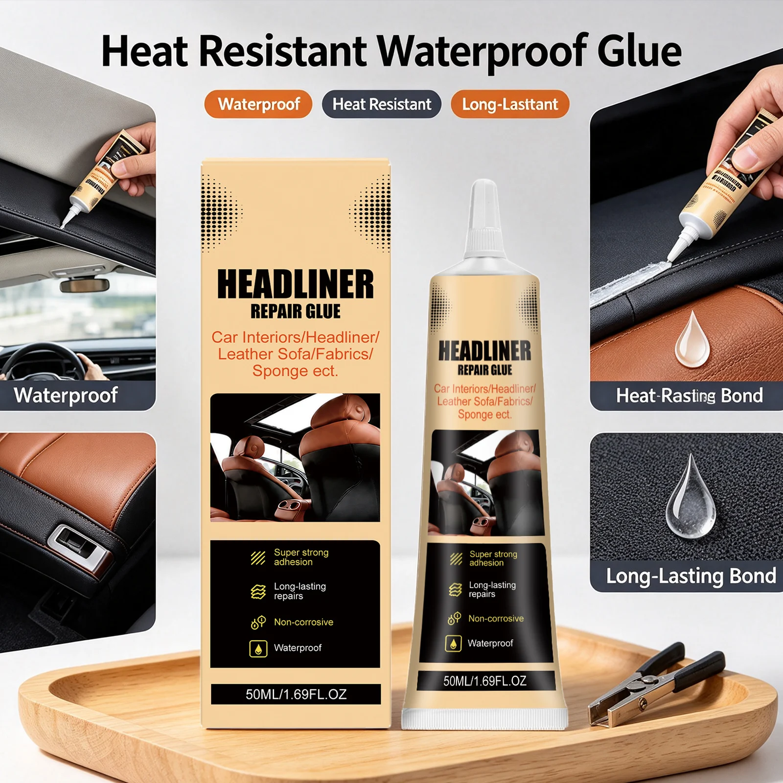Car Headliner Repair Adhesive Repairing Sagging Roof Liner Interior Fixed Automotive Interior Strong Bond Quick Dry Fabric Glue view 5