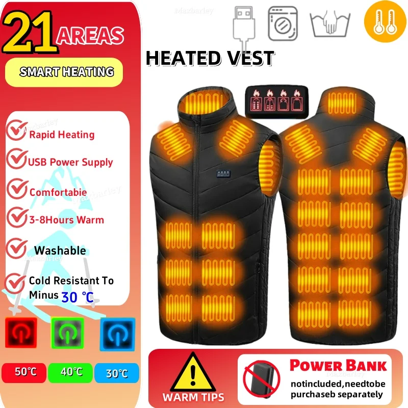 

27/17 Areas Heated Vest Men Jacket Heated Winter Women Electric USB Heater Camping Jacket Man Sleeveless Vests Body Thermal Coat