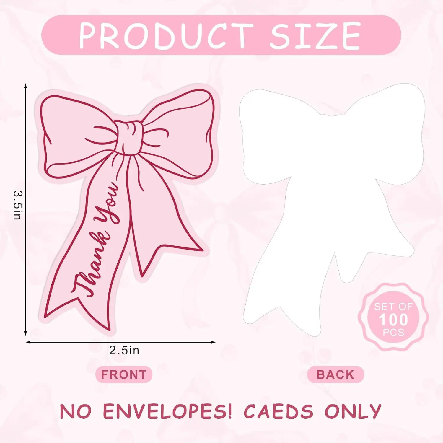 100/50pcs Pink Blue Bow Mini Thank You Cards 2.5x3.5 Inch Bowknot Small Business Notes for Stores Restaurants Weddings Birthdays