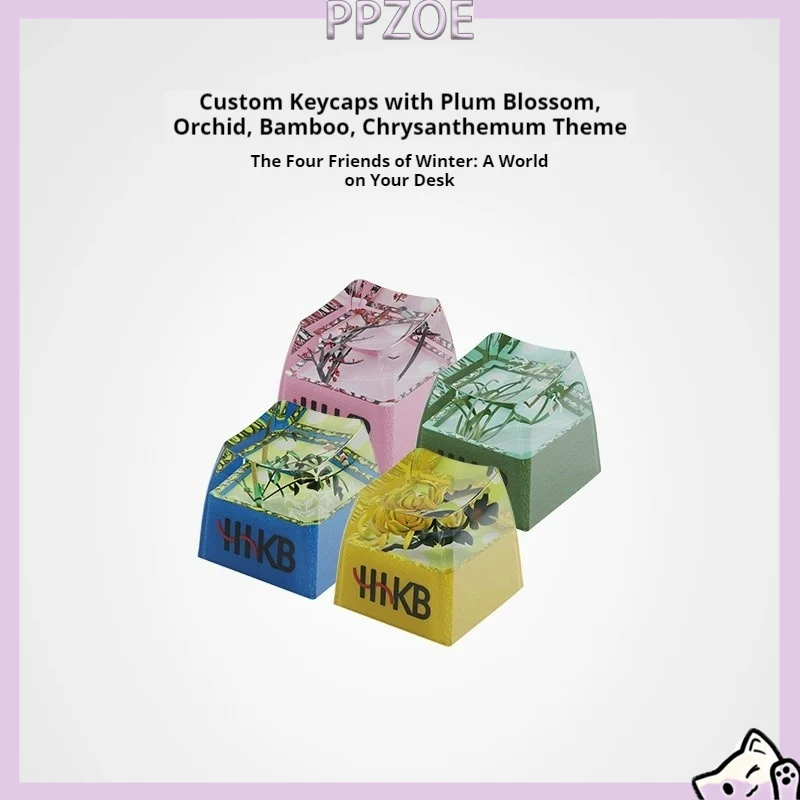 HHKB Plum Orchid Bamboo Chrysanthemum Artisan Keycap Resin Handmade Custom Key Cap For HHKB Hybrid-Types Hybrid Keyboard