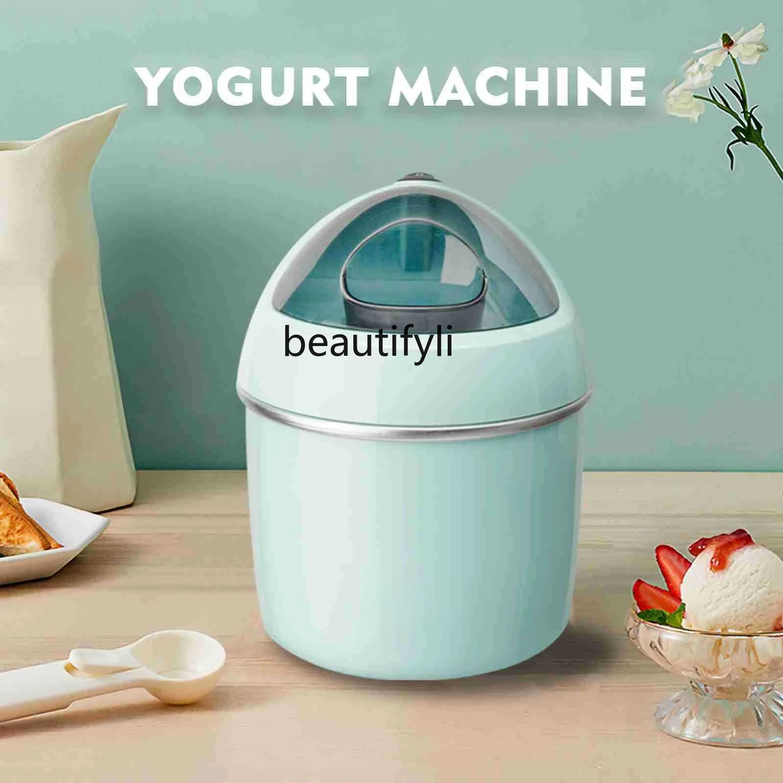 آلة الزبادي المنزلية الصغيرة متعددة الوظائف آلة الآيس كريم آلة الزبادي 2 في 1 عنبر