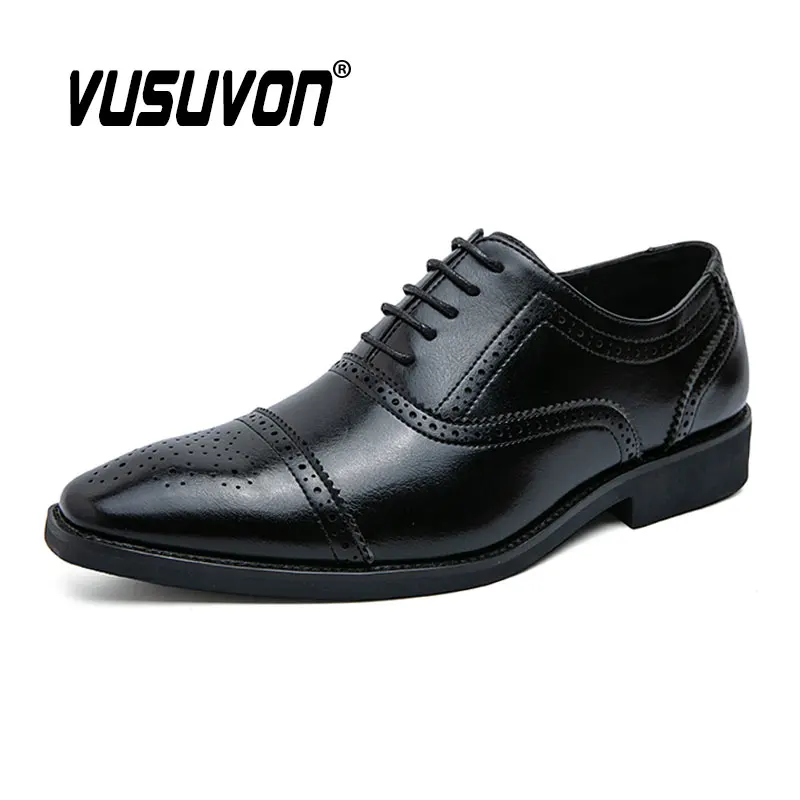 Men Oxfords Brogue Shoes Fashion Breathable Split Leather 38-48 Size Boys Black Soft Outdoor Casual Autumn Mules Dress Flats