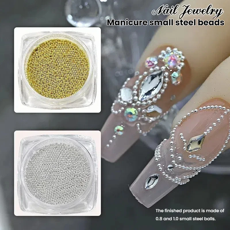 0.4/0.6/0.8/1.0mm Mini Steel Ball Metal Micro Caviars Alloy Nail Art Rhinestones Jewelry Manicure Ornaments DIY Nail Accessories