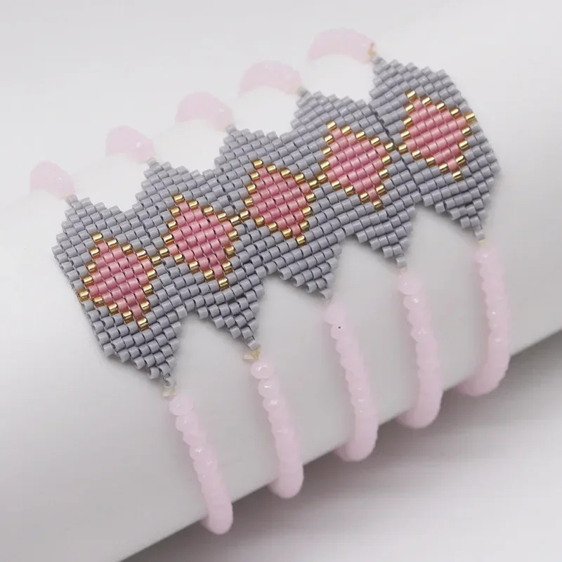 Rice bead bracelet Geometry Design Originality Colour Crystal Hand knitting Bohemia Adjustable Fashion Female Beaded bracelet