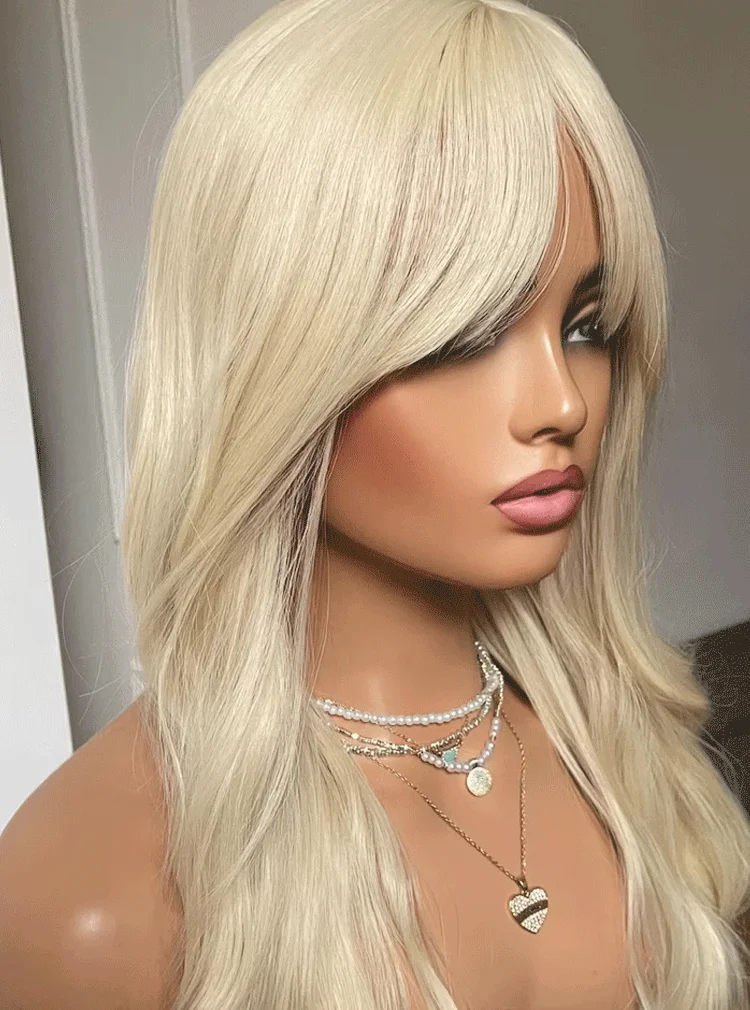 Wig Alami Wig Garis Rambut Telah Dipetik Wig Depan Renda Sintetis Pirang Wig Sintetis Kualitas Tinggi 22 Inci Bergelombang Panjang untuk Wanita