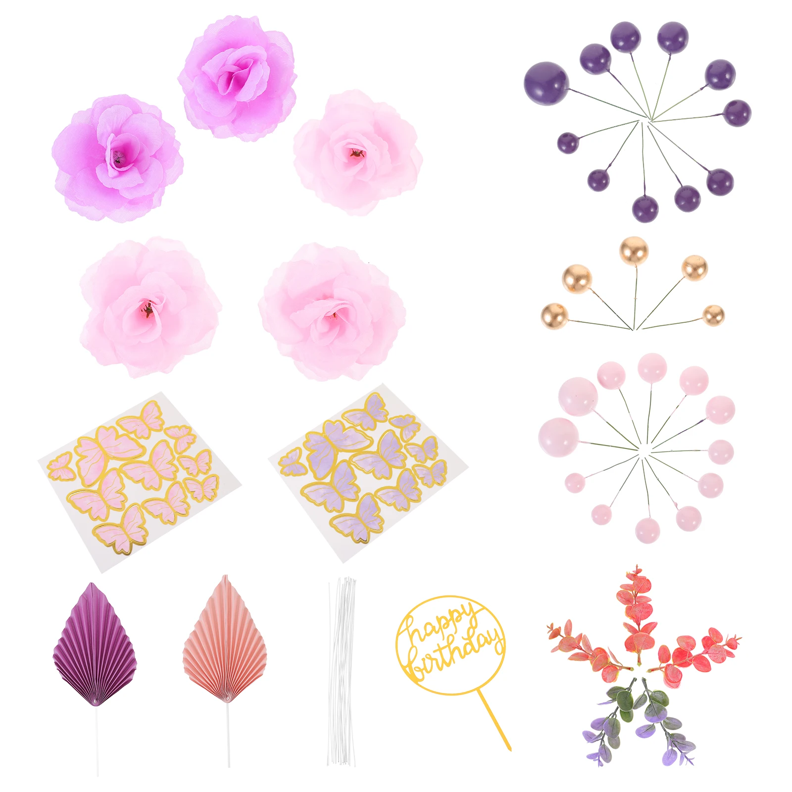 

Butterfly Flower Cake Decorations Purple Set Birthday Party Supplies Foam Balls Safe Material Girls Theme Mermaid Baby Shower
