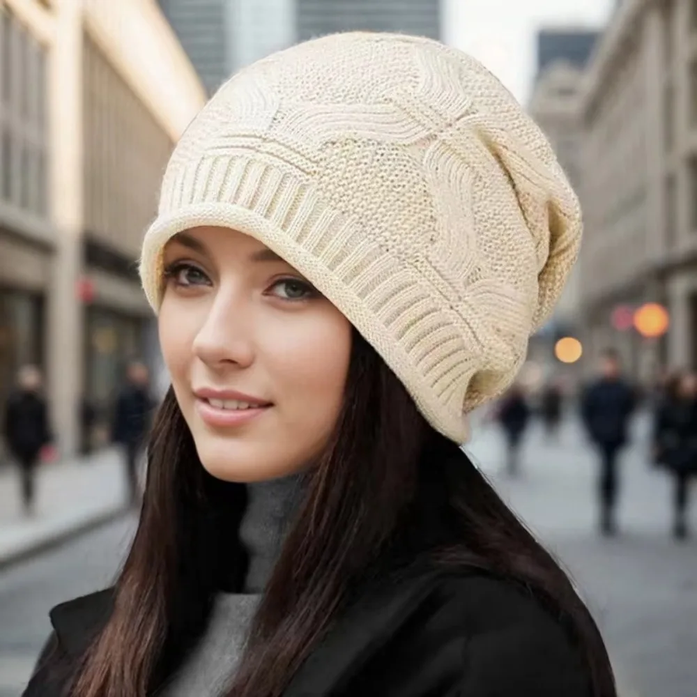 Casual Baggy Knitted Hat Oversized Thickened Wool Bonnet Caps Keep Warm Solid Color Skullcap Outdoor Riding image 3