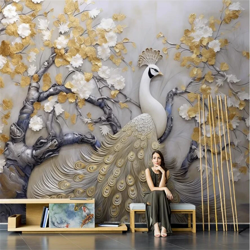 

Пользовательские papel de parede сливовые обои ТВ фон стереоскопический 3D современный диван спальня ТВ фон росписи обои с цветком персика