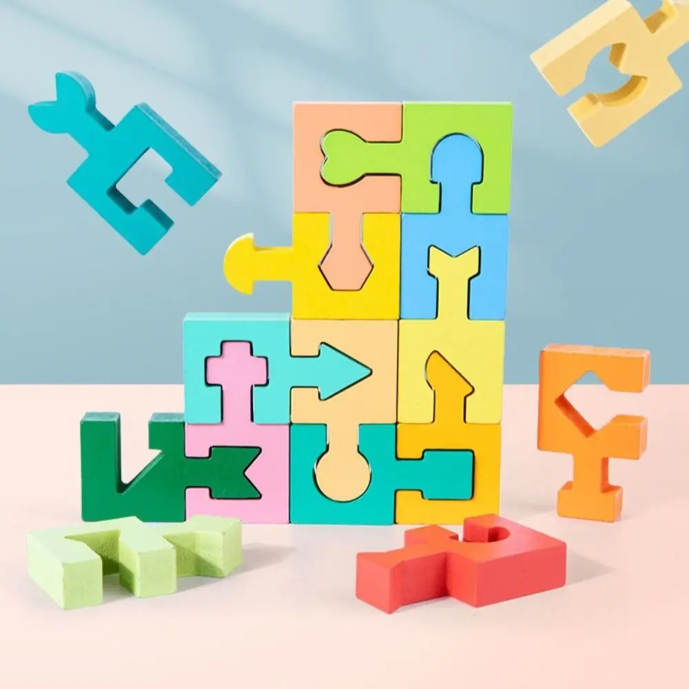 16pcs Wooden Three-dimensional Puzzle Boards Logical Thinking Jigsaw Geometric Shape Matching Puzzle Interconnecting Blocks