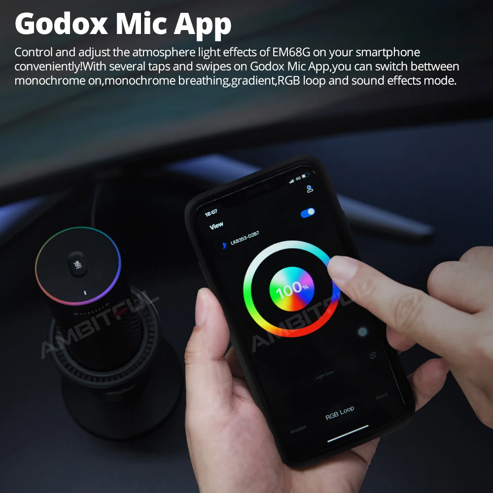 EM68G RGB USB Condenser Microphone E-sports Cardioid Microphone for Studio Mic Adjusting Controlled By Mic App