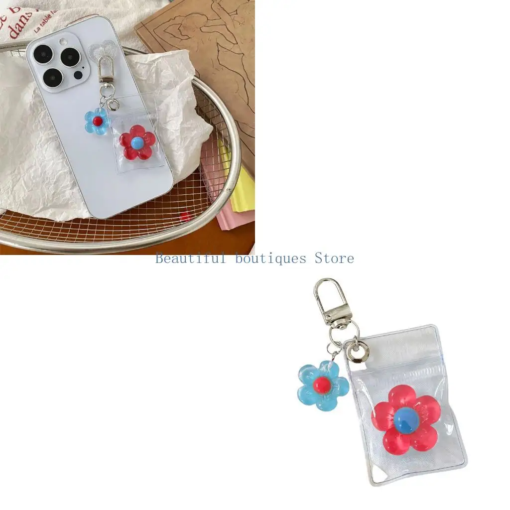 U4LF Stylish Resin Flower Keychain with Transparency Two Tone Floral Keyring For Women Girls And Teens