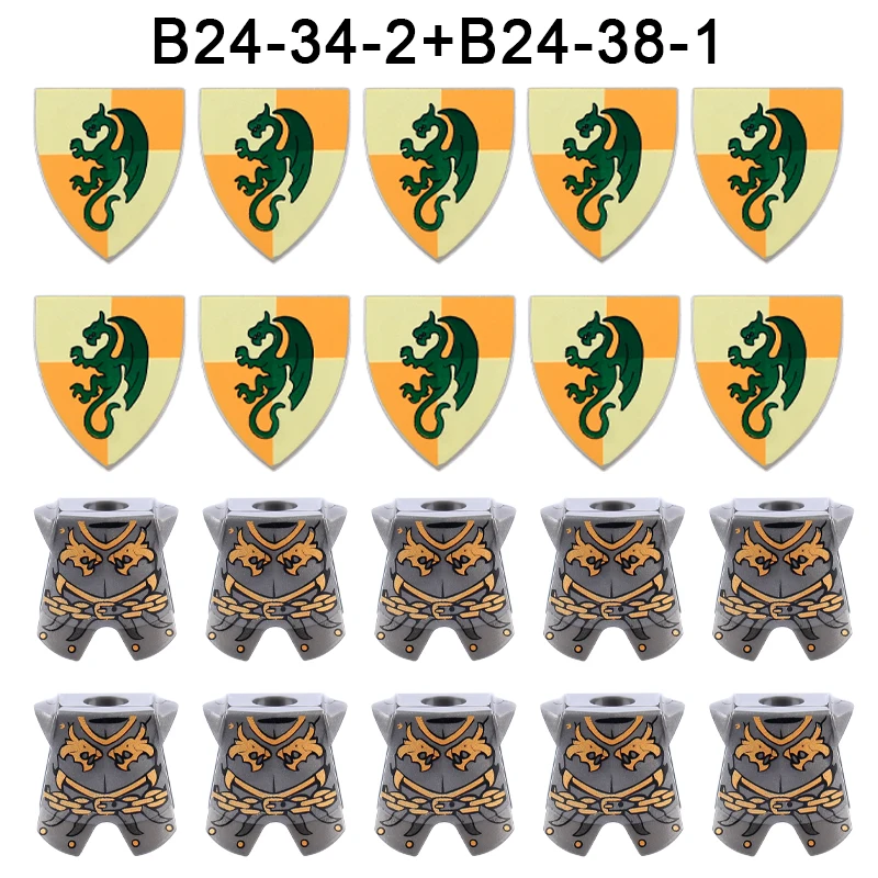 MOC Mittelalterliche Kreuzritter-Schild-Serie Bausteine Militärburg Ritter Soldatenfiguren Krieger Kriegskönig Zubehör Bausteine Spielzeug