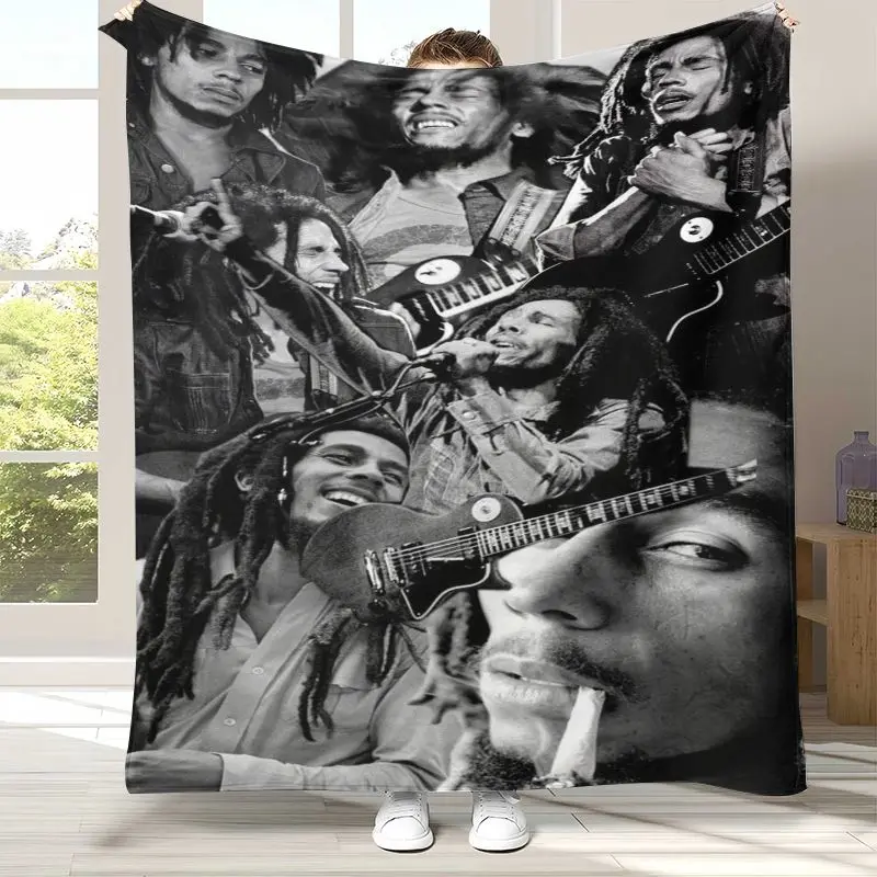 Reggae Music Bob Marley Rasta Color Soft Flannel Throw Blanket,Cozy Warm Blanket for Bed,Sofa,Living Room,Camping,Home Decor