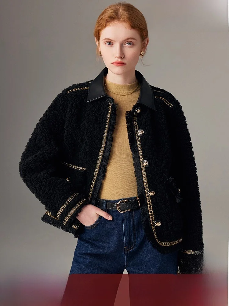 

Jaet из овечьего меха, женское стеганое шерстяное пальто Small Fraance Sle, пальто премиум-класса с интегрированной кожей и мехом