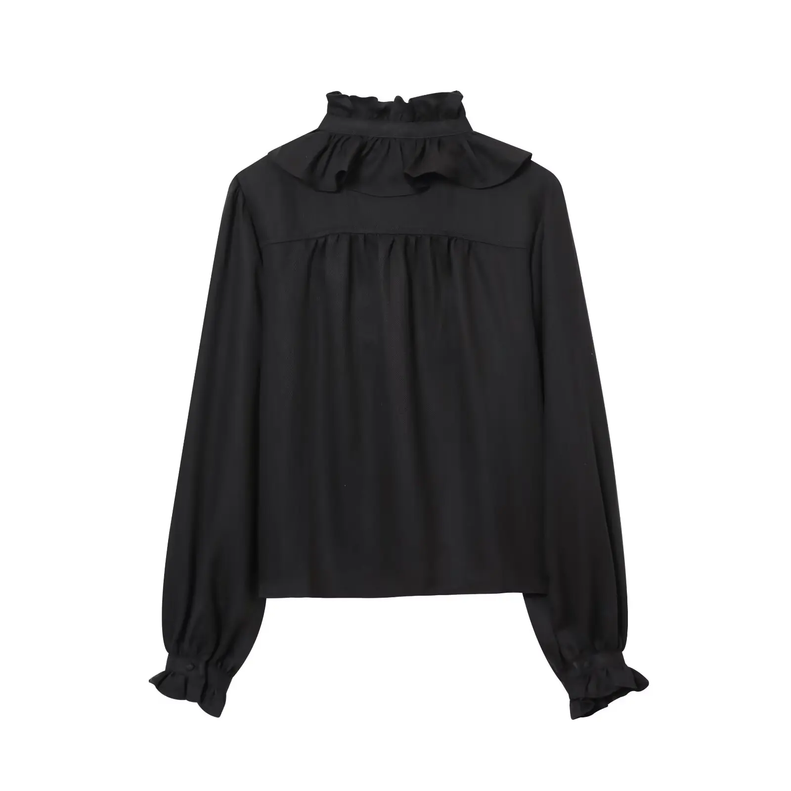 DiYiG KOBIETA 2025 Zima Nowa Moda Bluzka z Falbankami i Warstwowym Kołnierzem Retro Rękawki z Rogami Uniwersalna Zapinana na Guziki Casualowa Bluzka Mujer