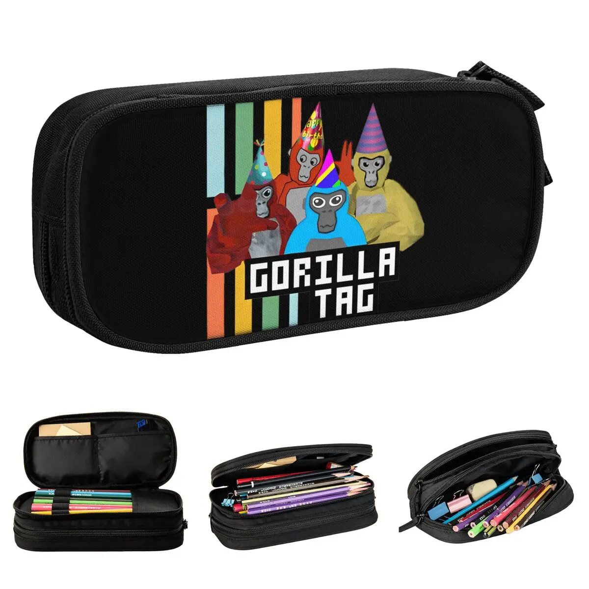 

Пеналы Gorilla Tag VR Gamer с мозаикой обезьяны, популярные держатели для ручек для игр, сумки для студентов, большой офисный чехол на молнии для хранения