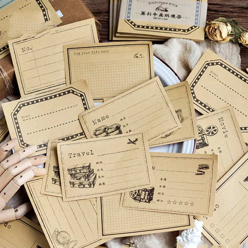 1pack Retro Memo Pad Students Planner Stickers Kraft Paper Bookmark Stationery Office Supplies Book Plan 65*100MM