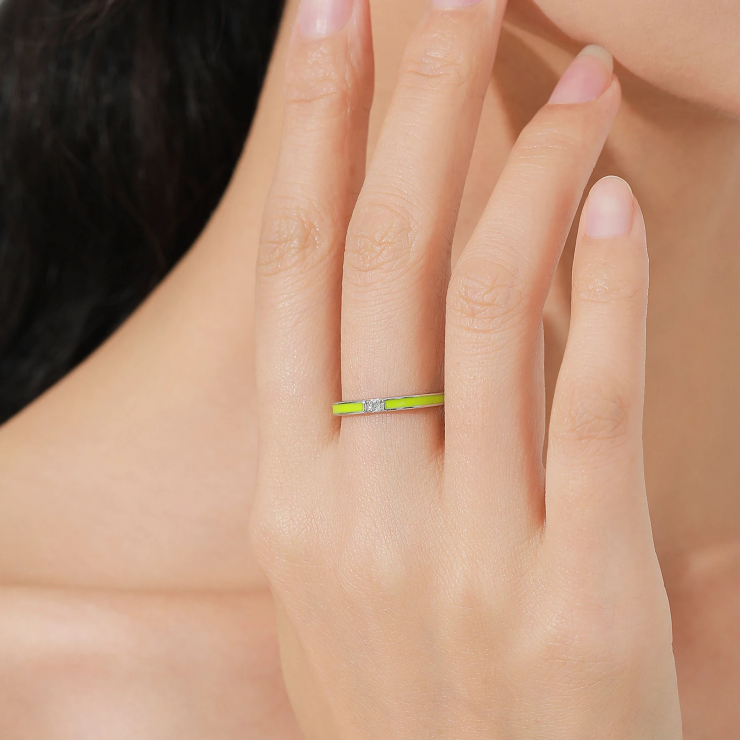 Ailmay 925 Sterling Silver Exquisite Design Green Enamel Rings For Women Metal Enamel Process Pattern Rings Jewelry