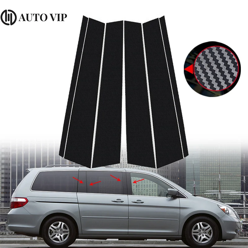 

6Pcs Car Side Window Door Pillar Trim Posts Gloss Black Decal Covers Sticker for Honda Odyssey carbon fibre 2005-2010 accessorie