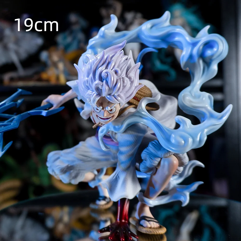 One Piece Anime Lightning Luffy Gear 5 Figurine Sun God Nikka Squatting Scene 19cm PVC Action Figures Adult Model Toys for Boys