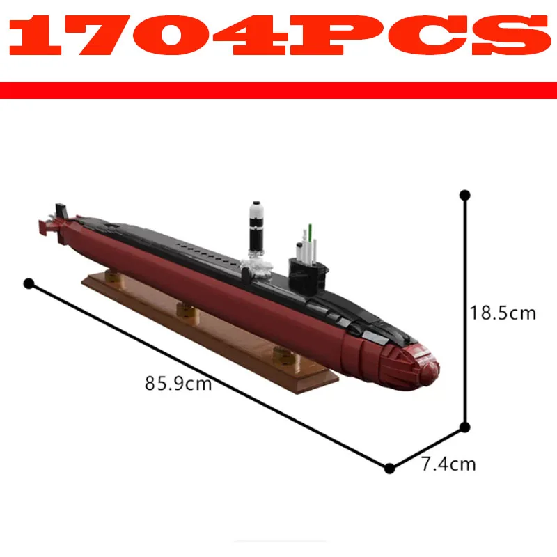 1703PCS Black Military Submarine Building Blocks Model, Warship Vessel With Display Stand DIY Assembly Collectible Brick Toy