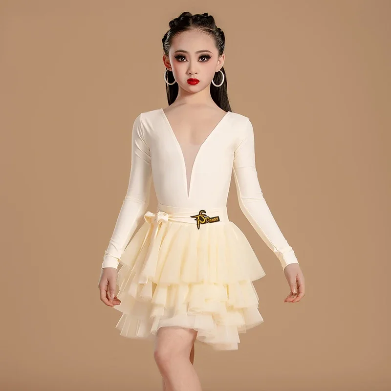 New Latin Dance Dress Competition Dress Girls Latin Dance Cake Dresses Kids Performance Dancing Costumes Stage Wear