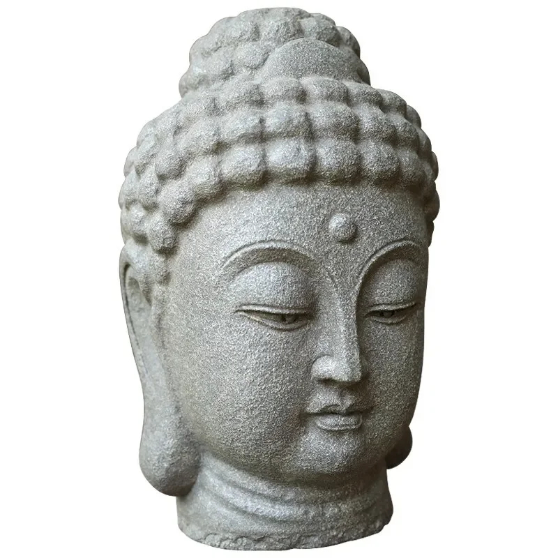 for Buddha Head Statue Zen Retro Ornament Simulation Stone Decor for Living Room Entrance Courtyard Home Decoration