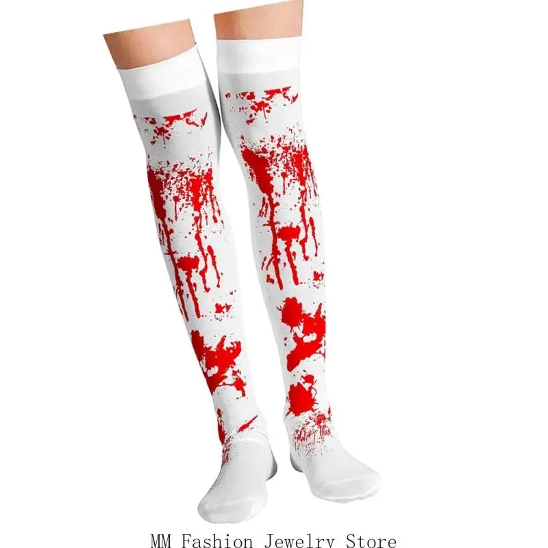 D0UB قطعة جوارب الفخذ العليا الدموية المخيفة طول الكوع قفازات تأثيري زي الهالوين دعائم بقع الدم للنساء والرجال #3
