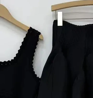 Women Yellow Lace Collar Strap Top High Waist A Line Skirt 2026 Spring Summer Outfit