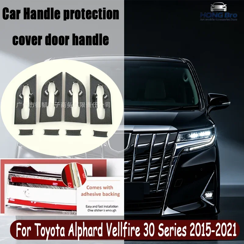 Carbon Fiber Exterior Door Handle Bowl Protective Cover Trim Sticker Auto Accessories For TOYOTA Alphard Vellfire 30 Series 2015