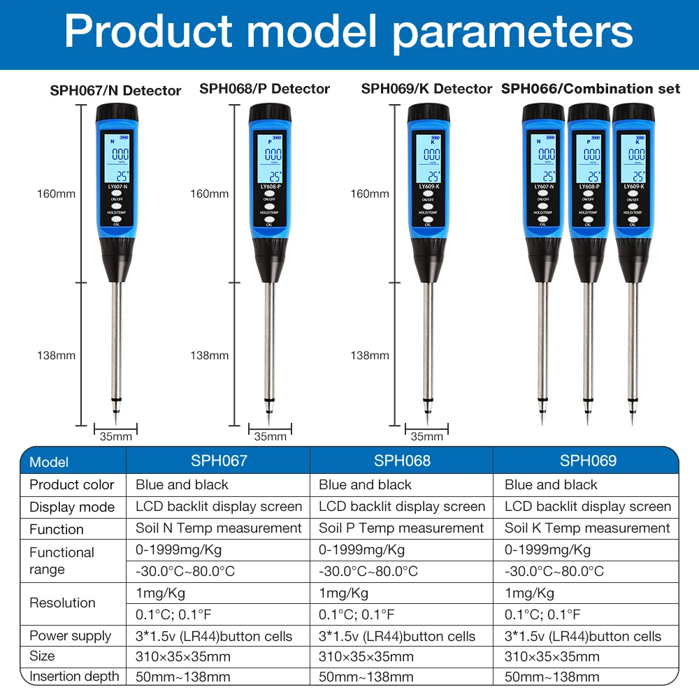  Soil Fertility Nutrients Nitrogen Phosphorus Potassium Detector Soil Analyzer Soil NPK Meter for Flower Gardening Farming