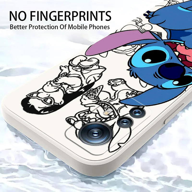 Stitch Disney Cute Cartoon Liquid Left Rope For Xiaomi Mi 14 13T 13 12T 12 11T 11i 11 A3 10T 10 9 Pro Lite Ultra 5G Back