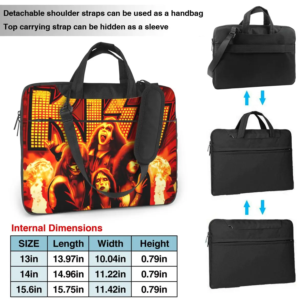 Rock KISS Band Cool Laptop Bag Sleeve Case 3D Heavy Metal For Macbook Lenovo 13 14 15 Notebook Pouch Portable Retro Computer Bag