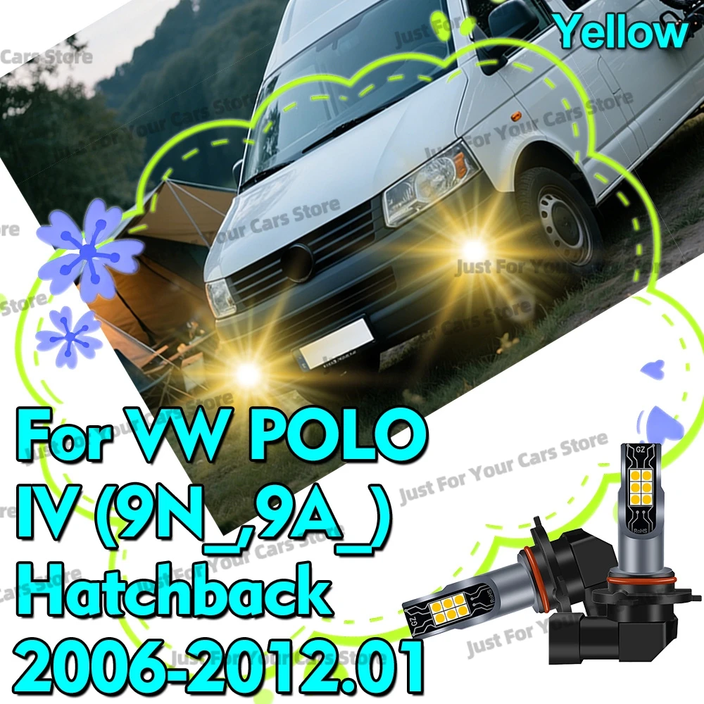 2 Piezas de Luces Antiniebla LED para Auto 3000K Amarillo, Bombillas Inalámbricas para VW POLO 4 IV (9N_ 9A_) Hatchback 2006 2007 2008 2009 2010 2011