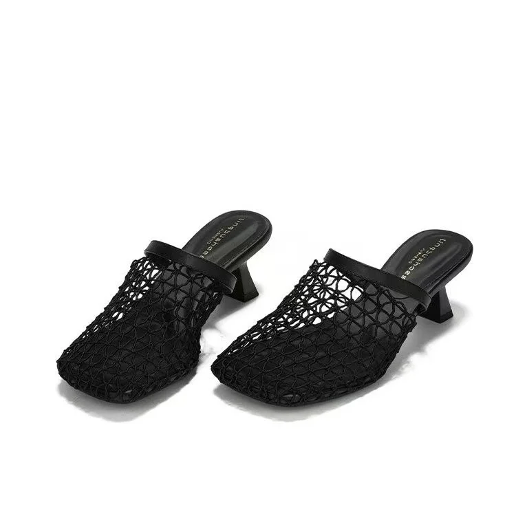 Elevated Roman Style Woven Mesh Open Toe High Heel Sandals Versatile Summer New Arrival Flat Slip-On Shoes for Women