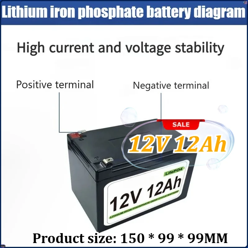 

12V 12Ah Lithium Ion LiFePO4 Deep Cycle Rechargeable Battery for Solar/Wind Power, Scooters, Lighting,Power Wheels, Fish Finder