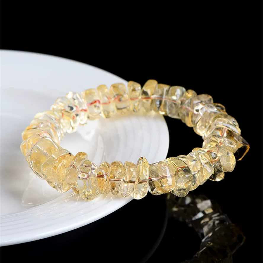 Yellow Citrine Freeform Gemstone Bracelet, Irregular Raw Crystal Elastic Handband for Women Man Crystal Bracelet Gift view 3