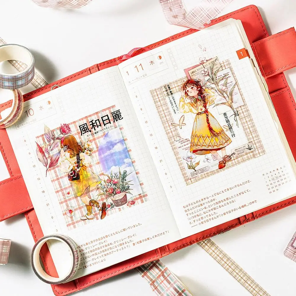 DIY Arts Crafts Check Pattern Washi Tape Set Journaling Scrapbooking Arts Masking Tape Sticker PET Labeling