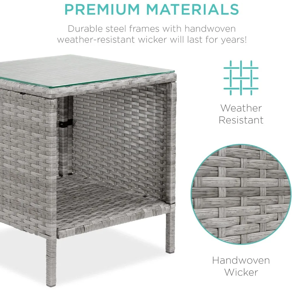 طقم بيسترو خارجي مكون من 3 قطع، أثاث فناء موفر للمساحة للحديقة مع طاولة جانبية باللون الرمادي، مثالي للمحادثات و #5