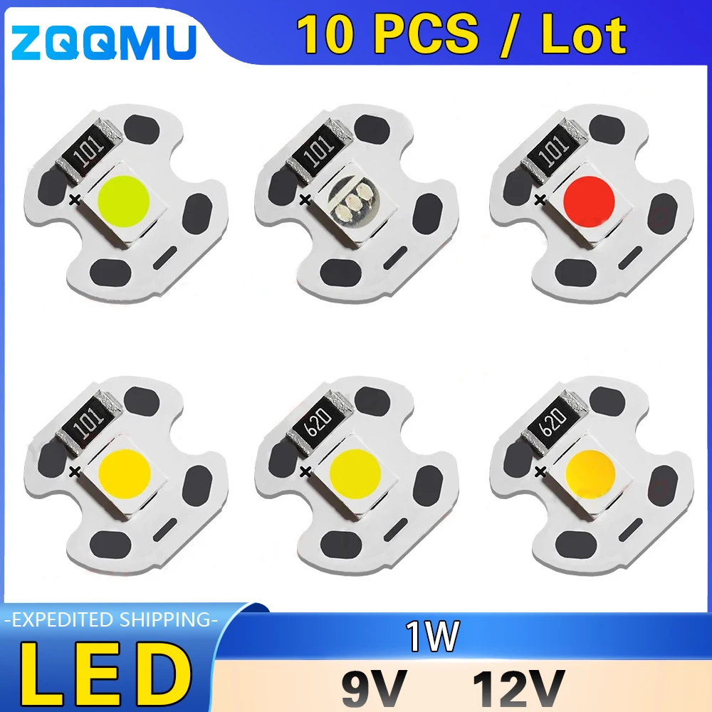 10PCS 10MM 1W Low Voltage 9V 12V Lamp Board White Warm Red Green Blue Wheat Spike Lamp Reed Lamp LED IDY Light Source Board