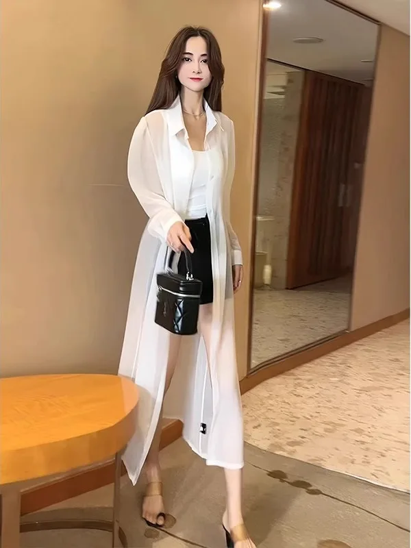 Lungo Sve Donna Estate 2025 New Fairy Capispalla Faion Protezione solare irt Cappotto cardigan sottile al ginocchio Casual Commut...